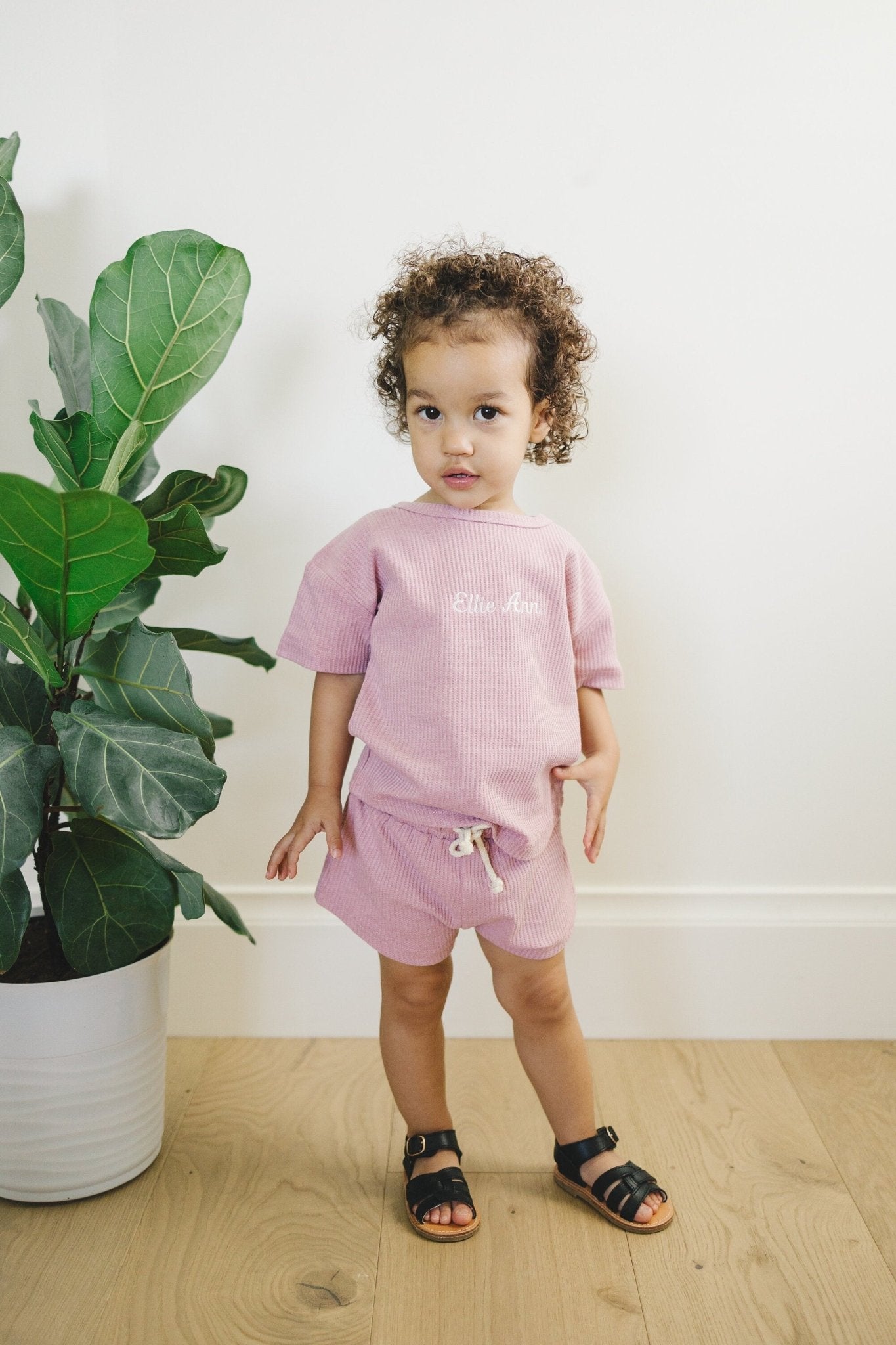 Custom Embroidered Waffle Knit Shorts Set - more colors
