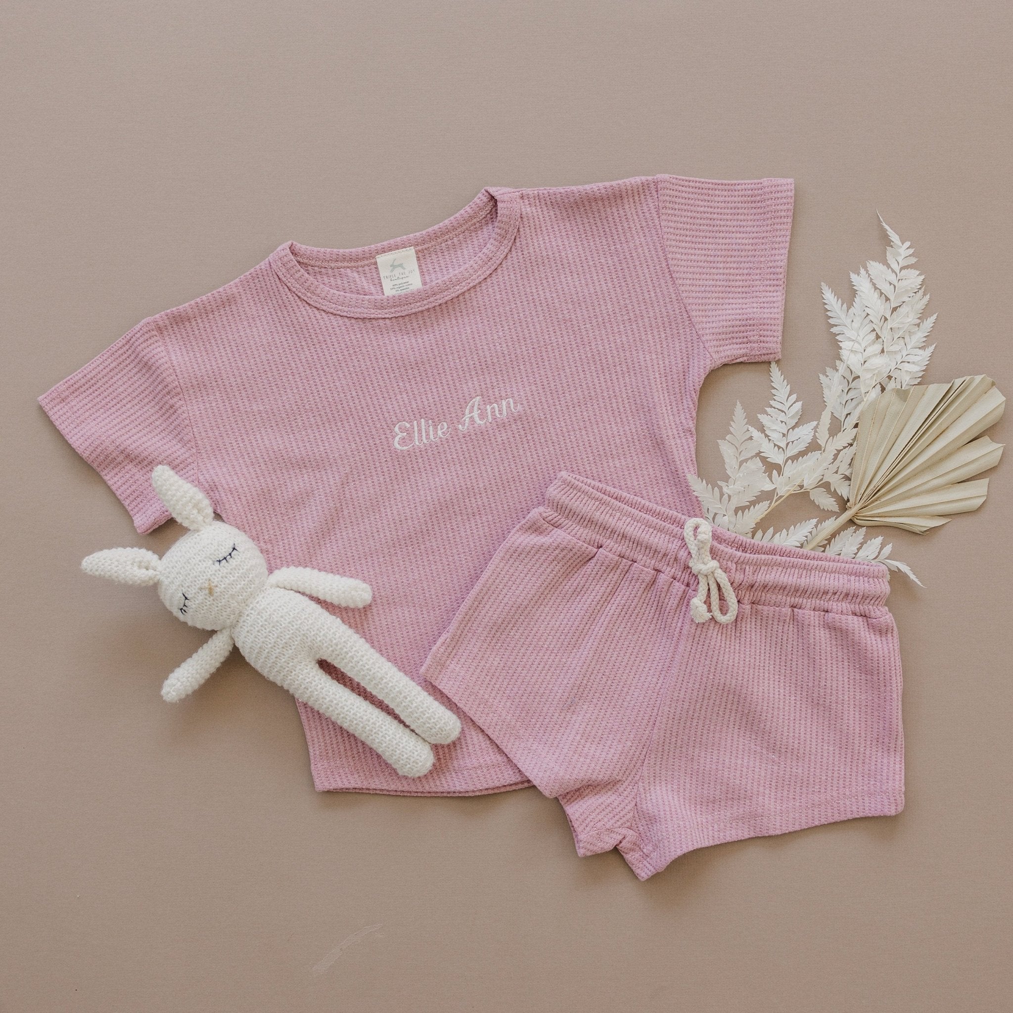 Custom Embroidered Waffle Knit Shorts Set - more colors