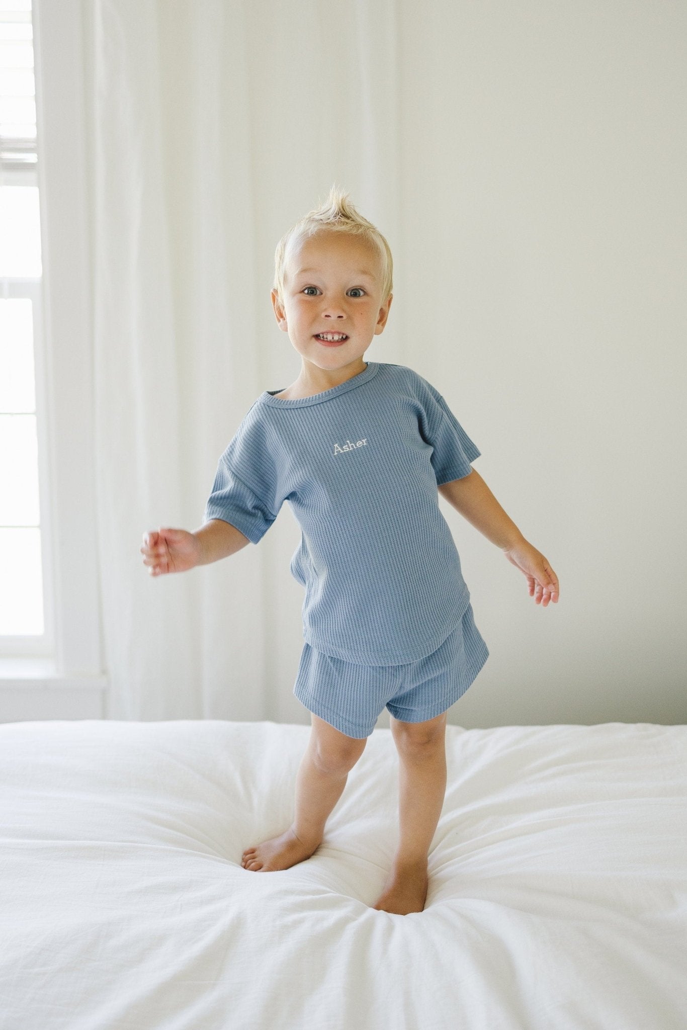 Custom Embroidered Waffle Knit Shorts Set - more colors