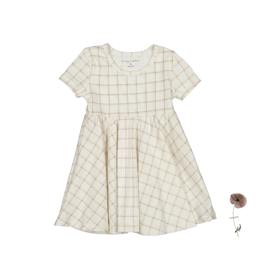 The Printed Short Sleeve Dress - Tan Grid Short Sleeve Dress Lovely Littles