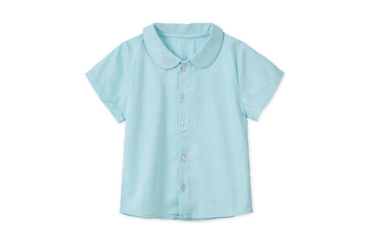 Baby SS Organic Cotton Woven Peter Pan Collared Shirt - Sky Blue