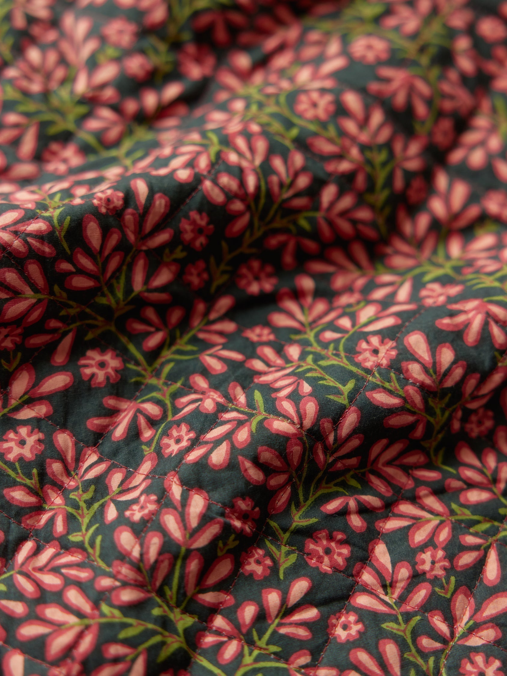 Anne Quilted Reversible Ruffled Vest - Faded Onyx/Light Ruby Floral & Ivory/Light Ruby Floral