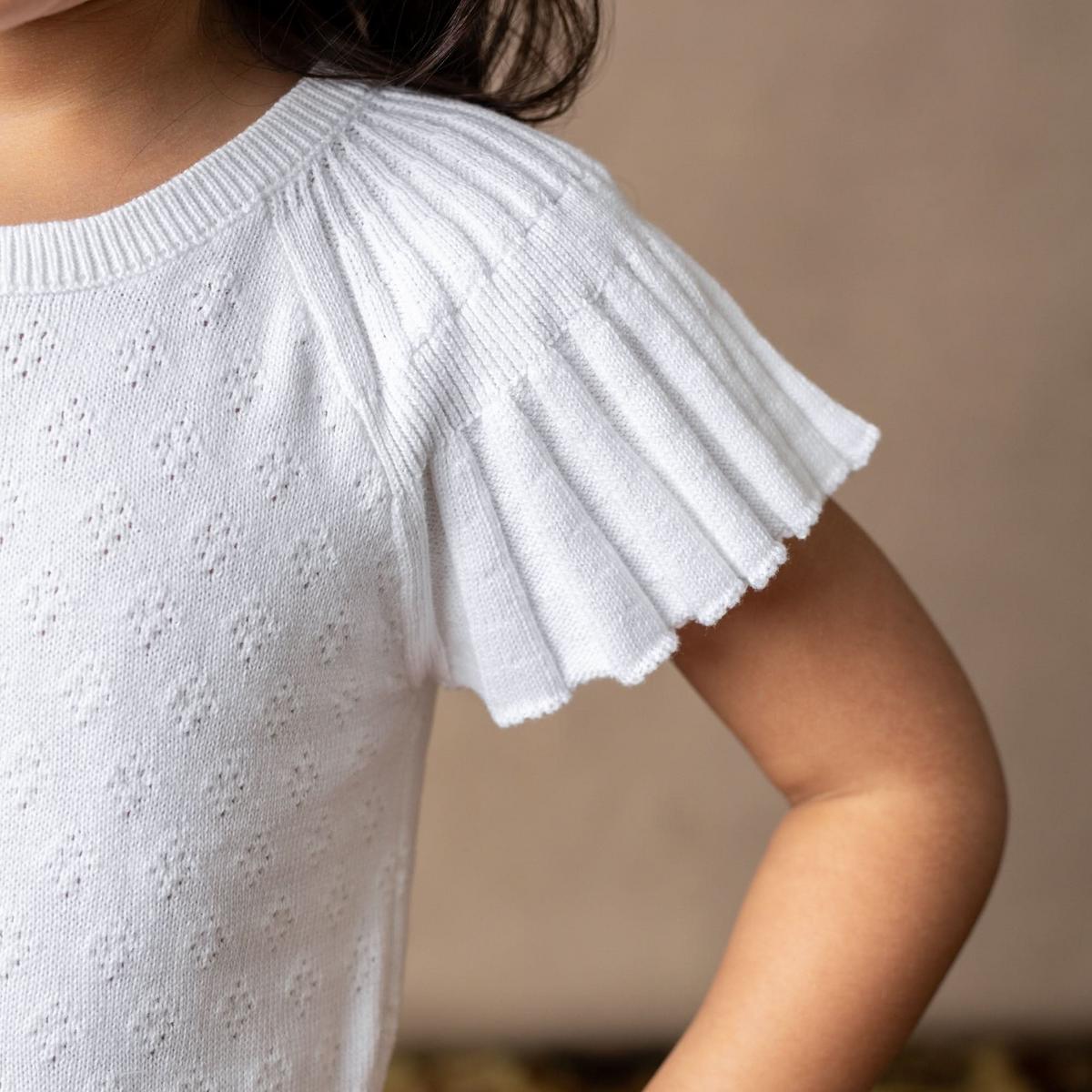 Organic Flutter Sleeve Sweater Dress - White Diamond Pointelle