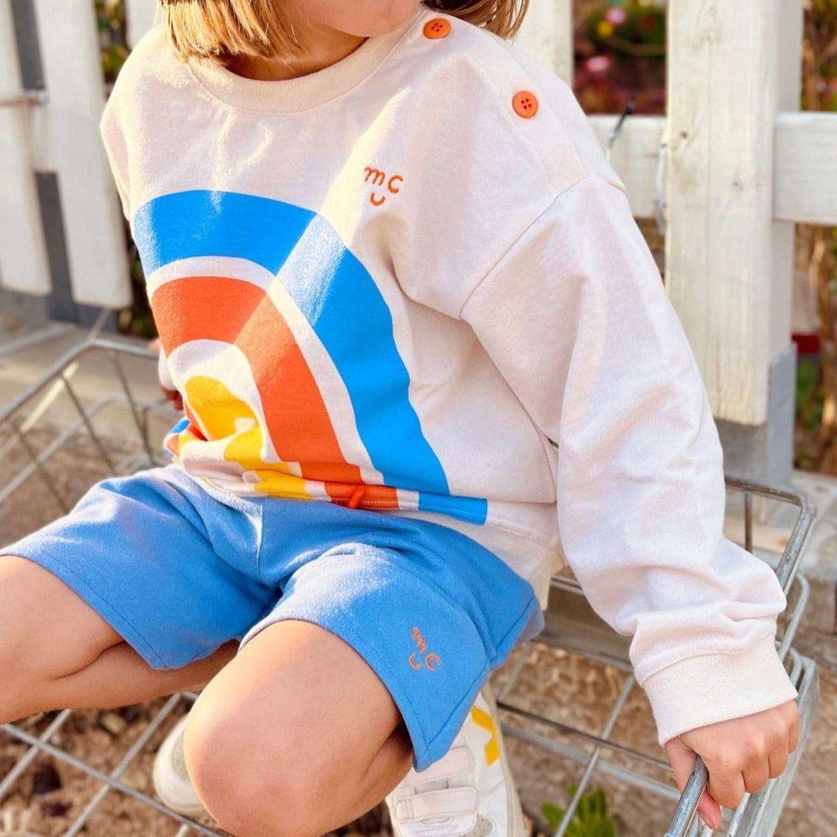 Recycled Cotton Rainbow Kid Sweatshirt - Natural/multi