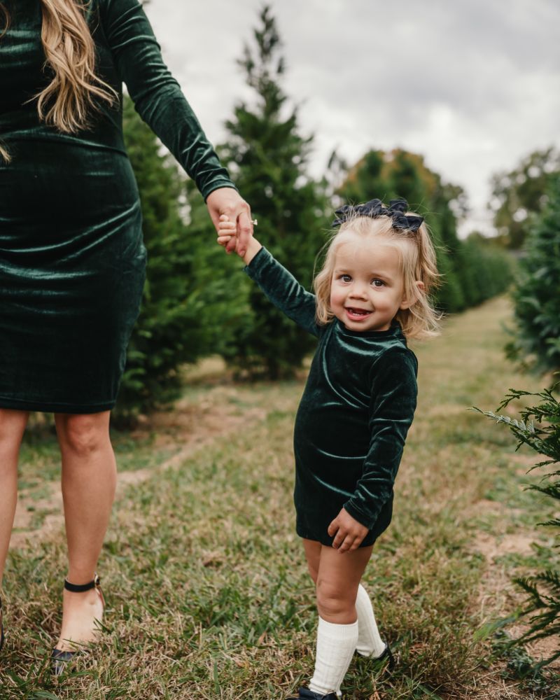 Delta Mock Neck Dress - Hunter Green Velour