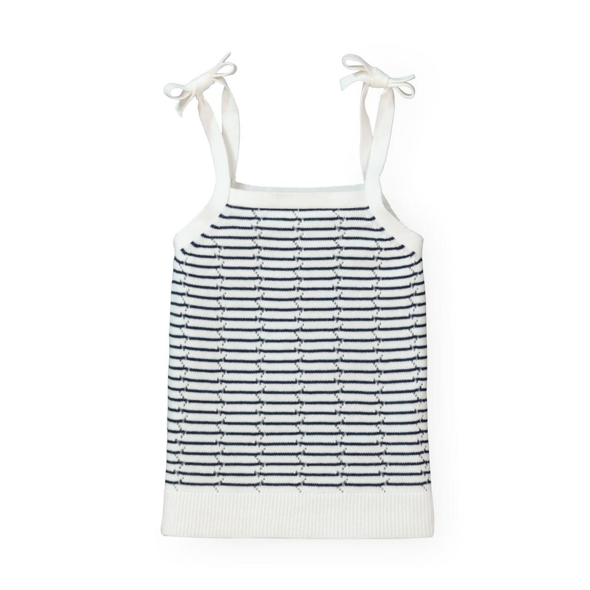Pointelle Stripe Sweater Tank - Navy Mini Stripe