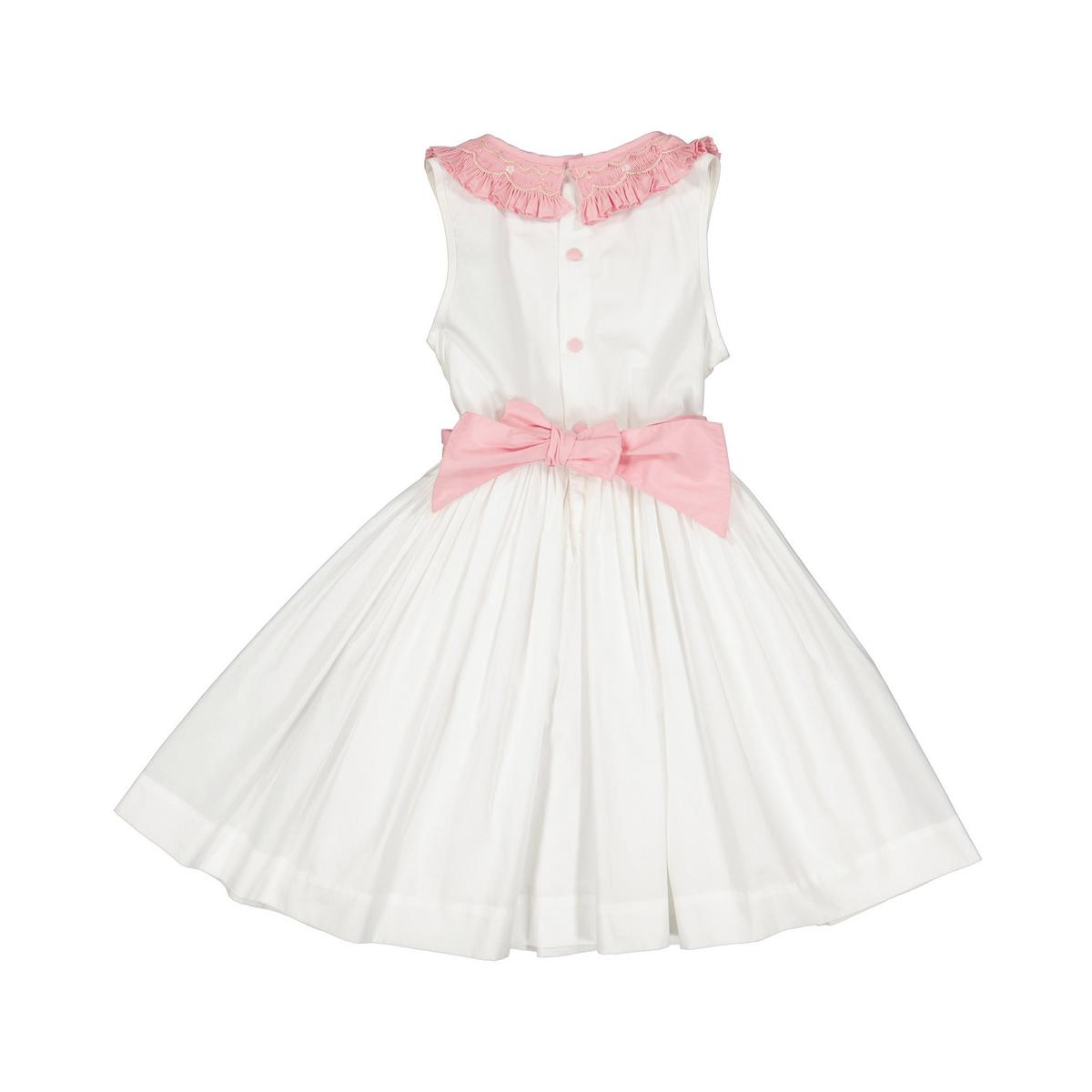 Peony White Smocked Dress With Pink Embroidered Collar