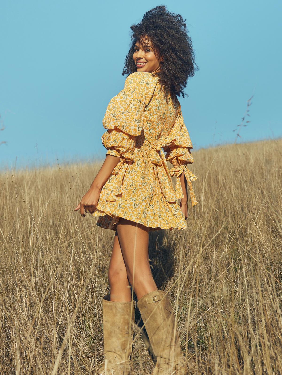 Rachael Wrap Mini Dress - Ivory/Clementine Floral - FINAL SALE