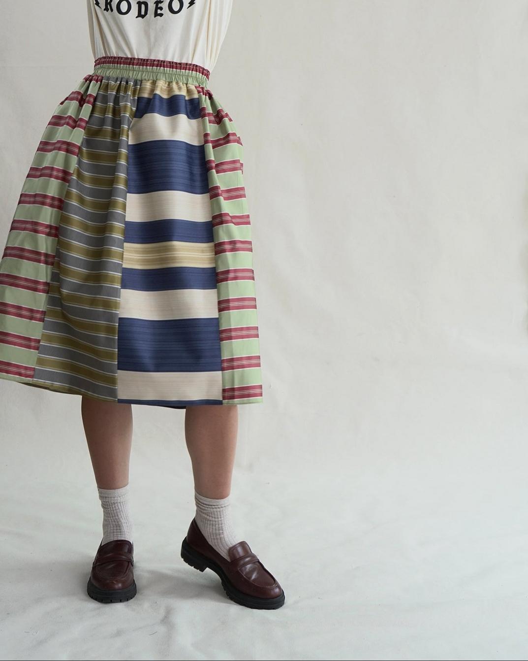 Mixed Upholstry Deadstock Satin Dirndl Skirt - Multi