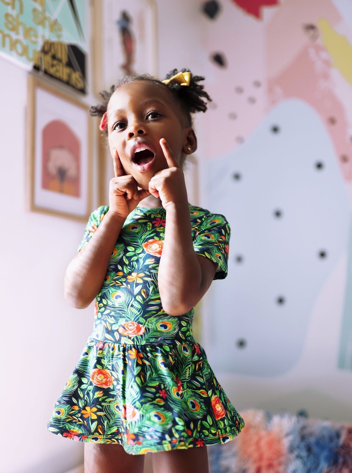 Peacock Floral Short Sleeve Leotard Dress