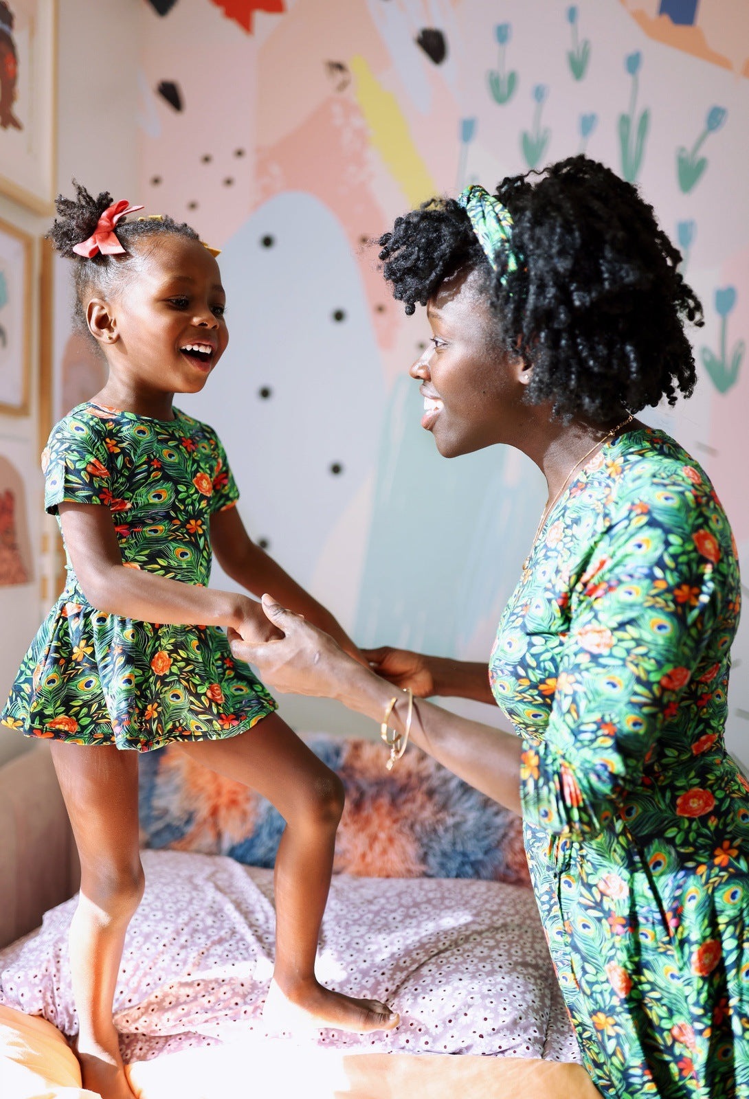 Peacock Floral Short Sleeve Leotard Dress