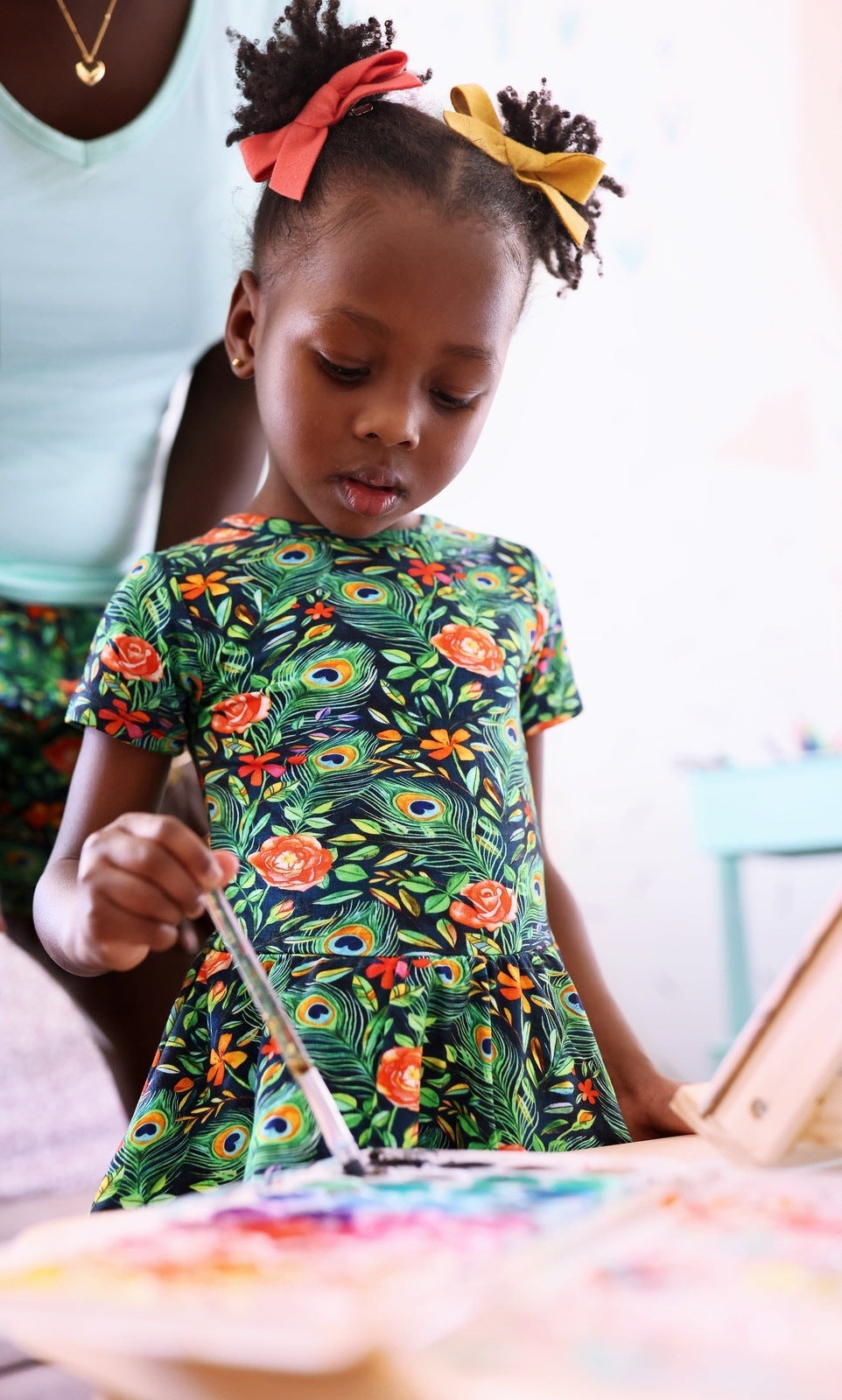 Peacock Floral Short Sleeve Leotard Dress