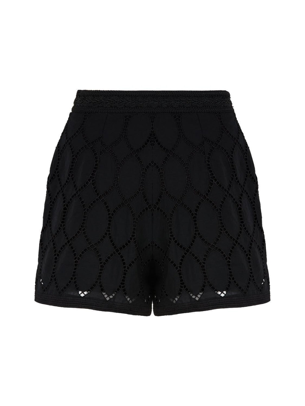 Embroidered Wide-Leg Shorts - Black
