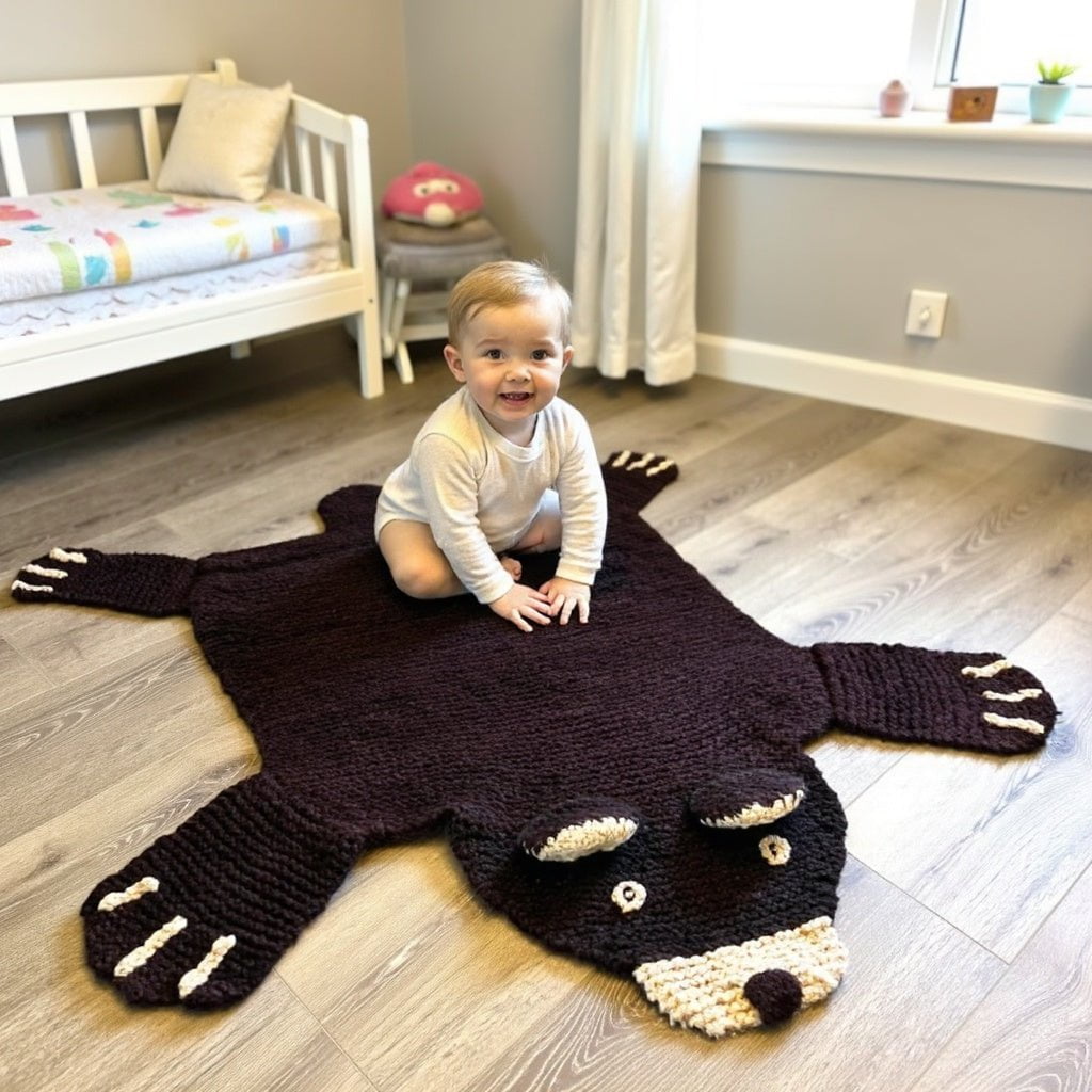 Organic Wool Play Mat + Nursery Rug | Brown Bear