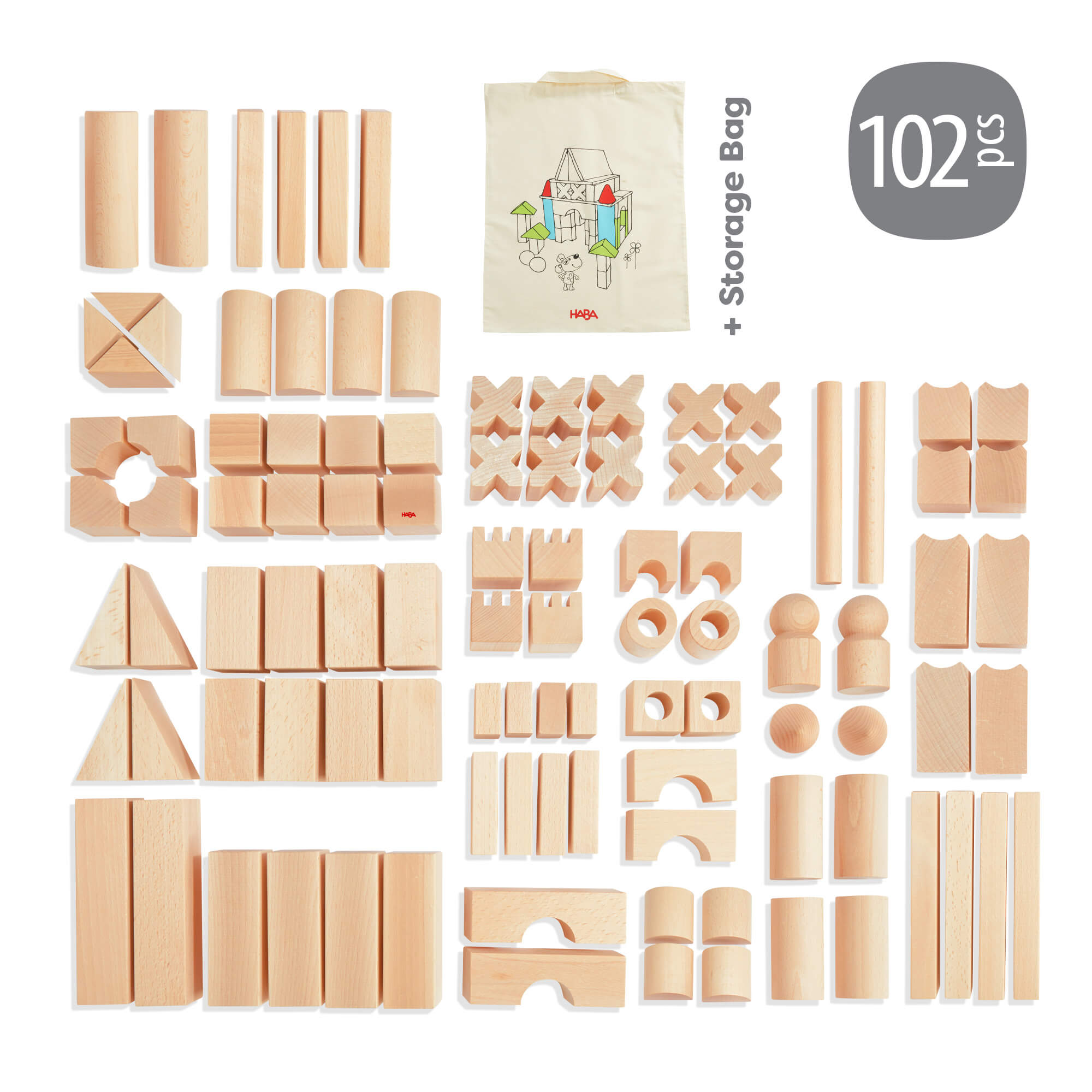 Basic Building Blocks 102 Piece Extra Large Wooden Starter Set