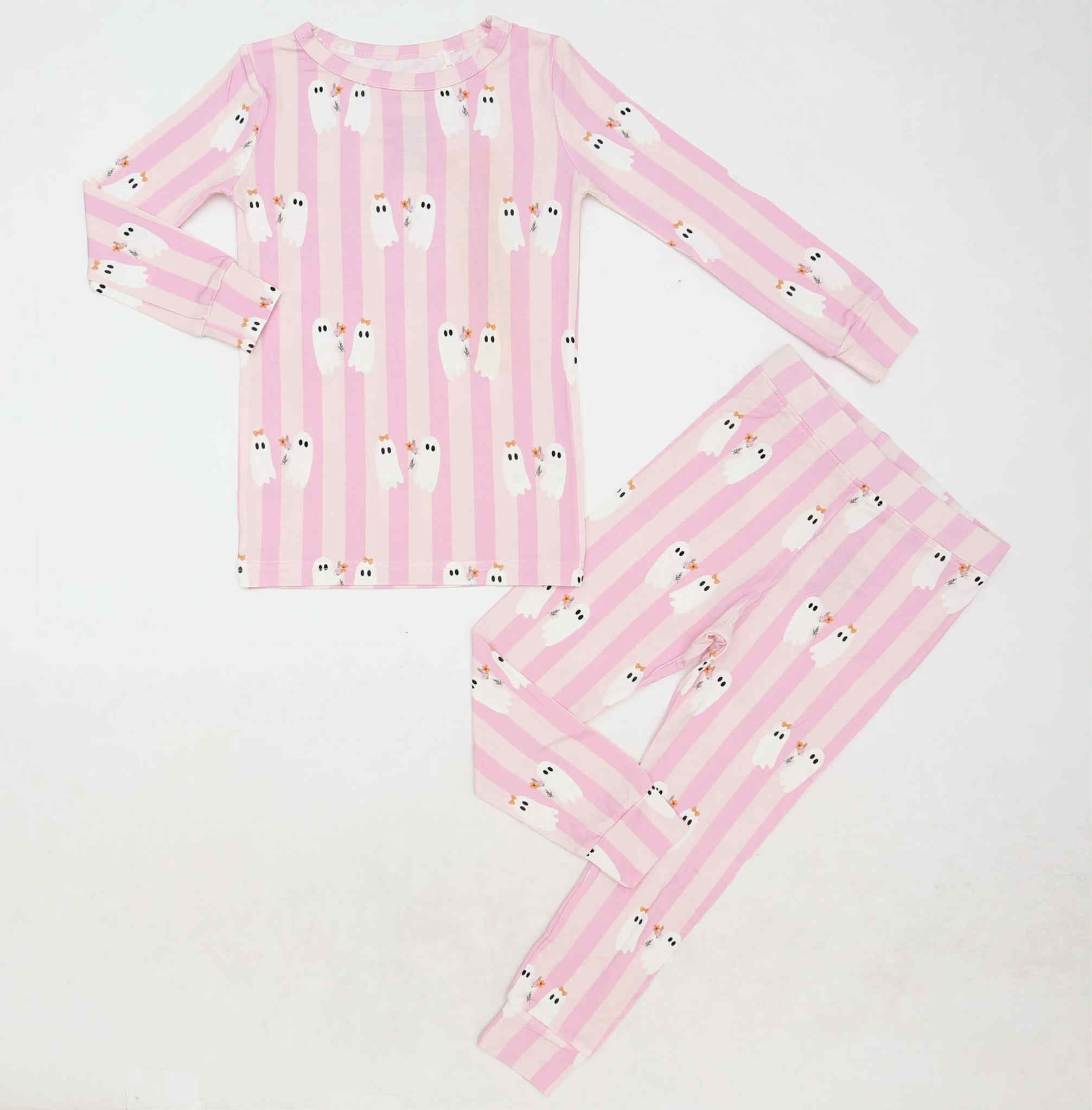 Pink Striped Ghosts 2pc Bamboo Pajamas