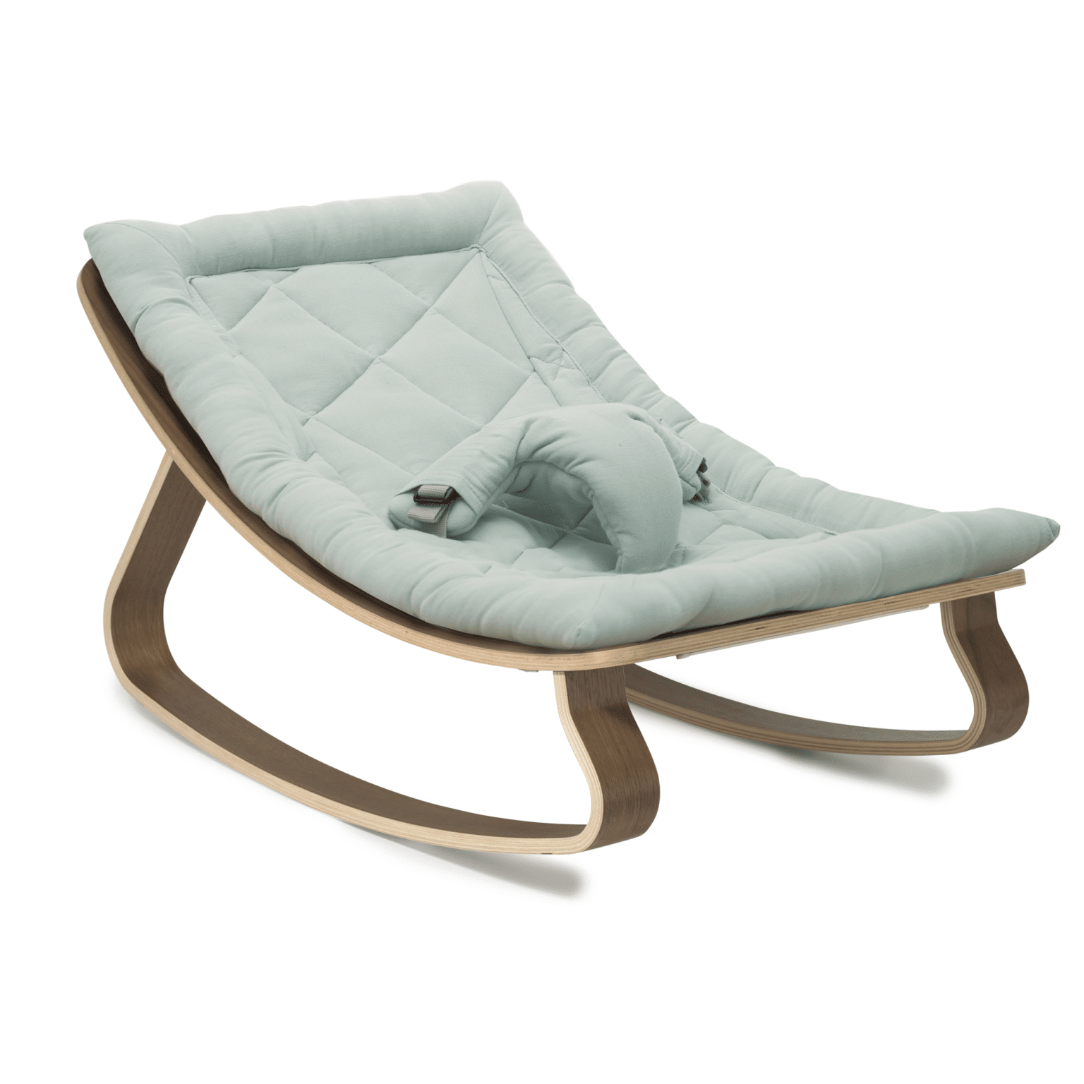 LEVO Walnut Wood Baby Rocker Nursery Furniture Charlie Crane Organic Farrow Grey