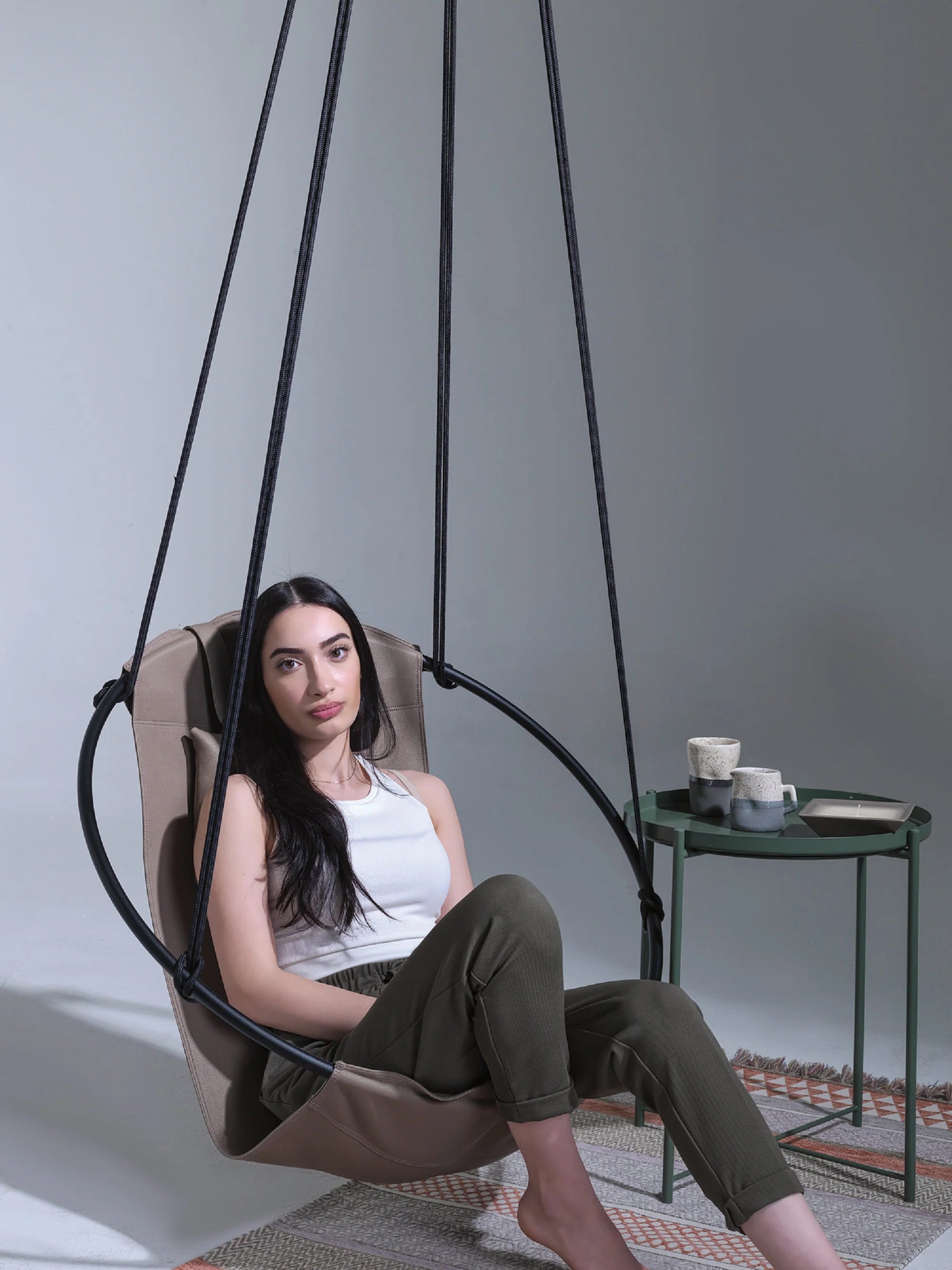 Faux Leather Round Hanging Chair Mink