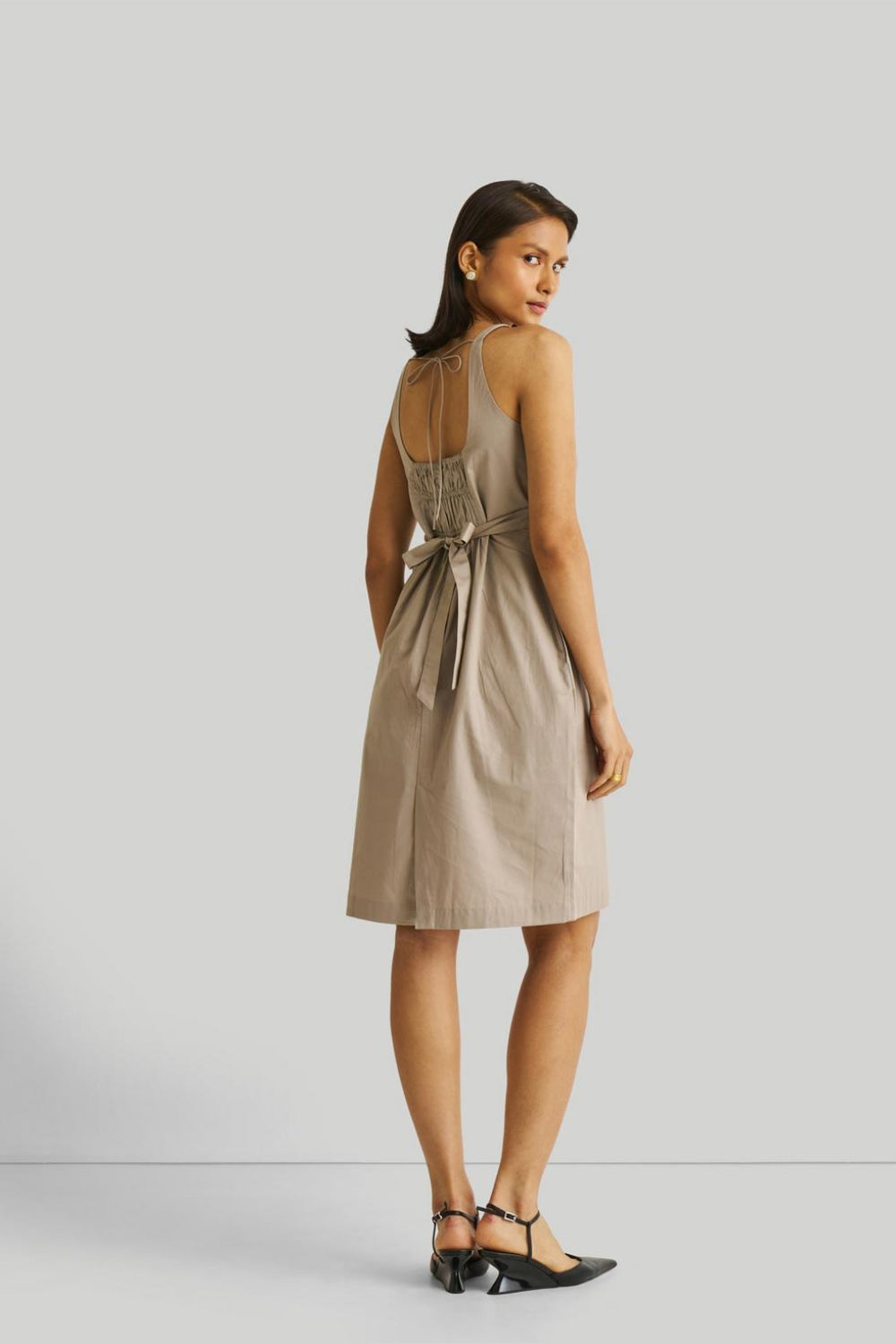 Fitted Knee Length Dress - Poplin Ecru