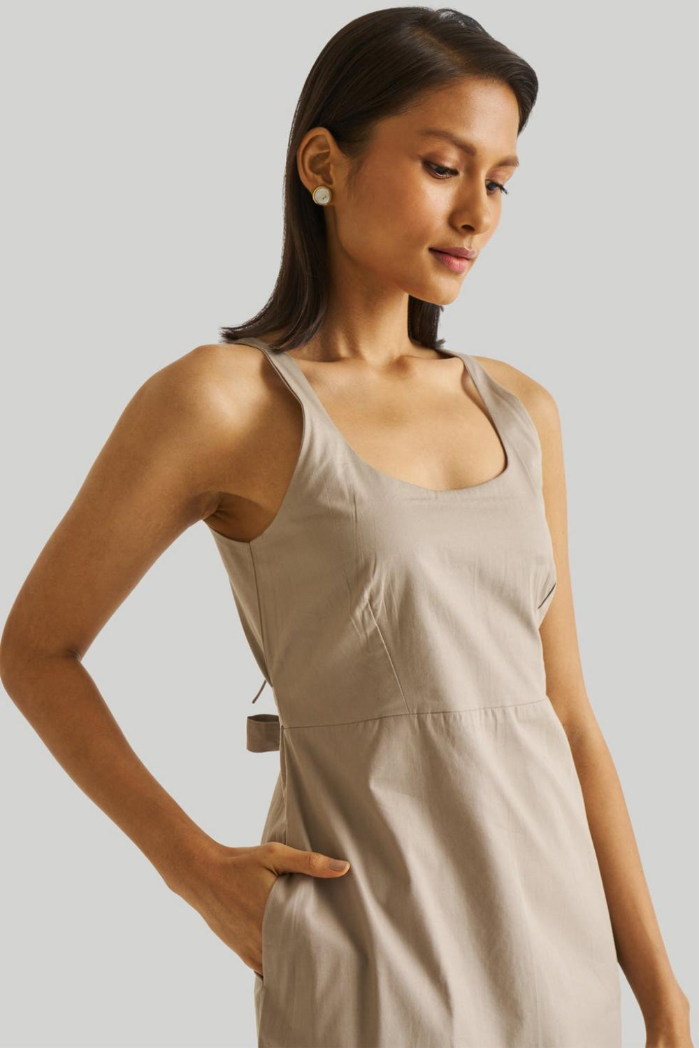 Fitted Knee Length Dress - Poplin Ecru