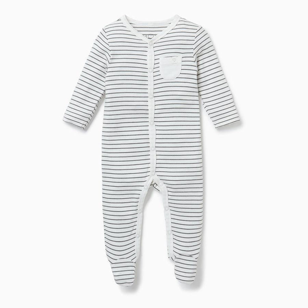 Front Opening Sleepsuit - Grey Stripe - FINAL SALE