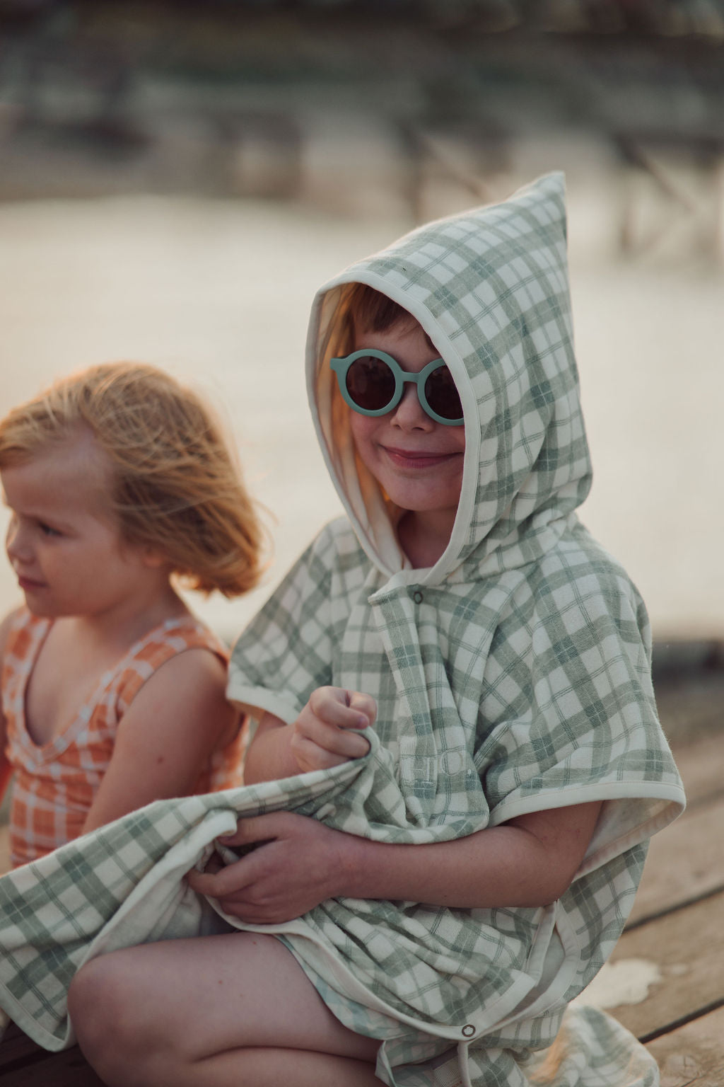 Bathing Towel Poncho | Organic Cotton - Fern Plaid