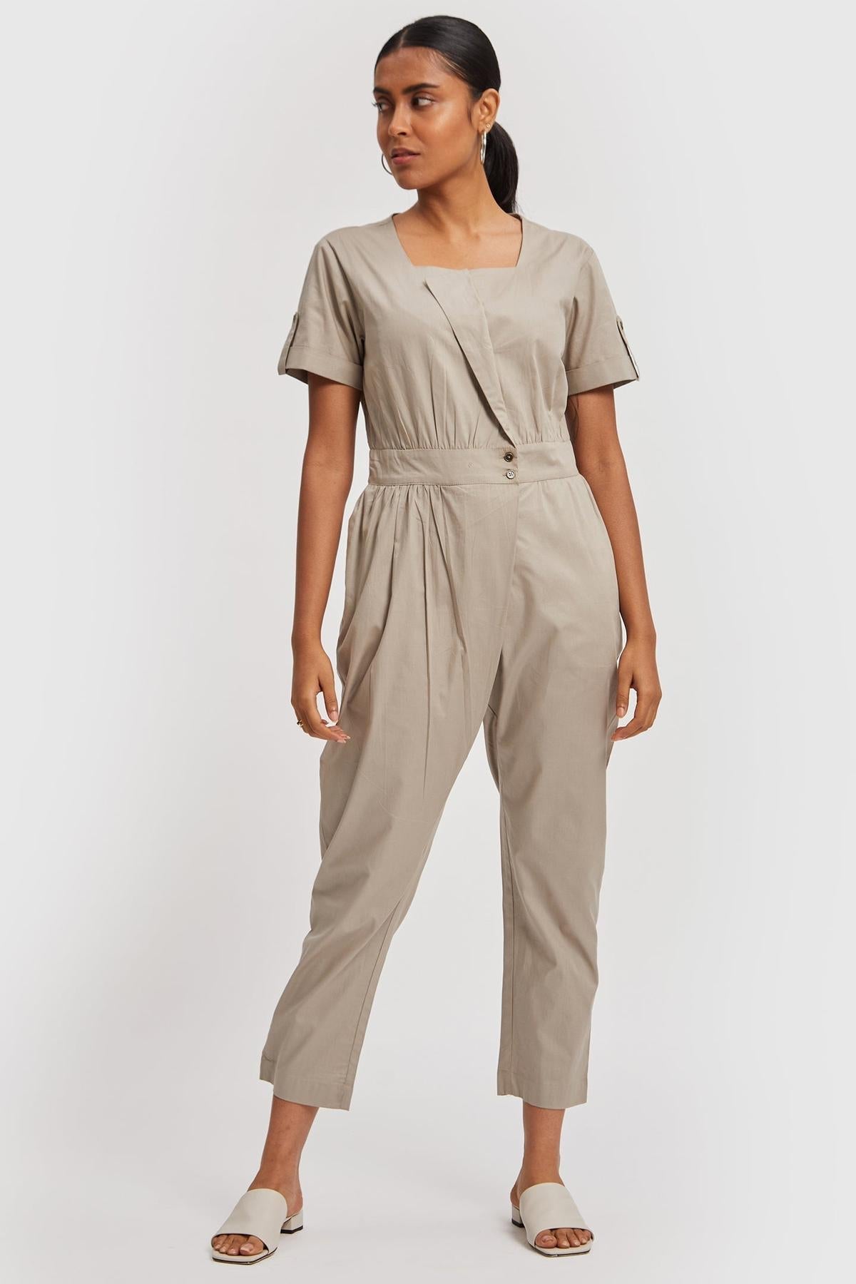 Overlap Jumpsuit - Poplin Ecru