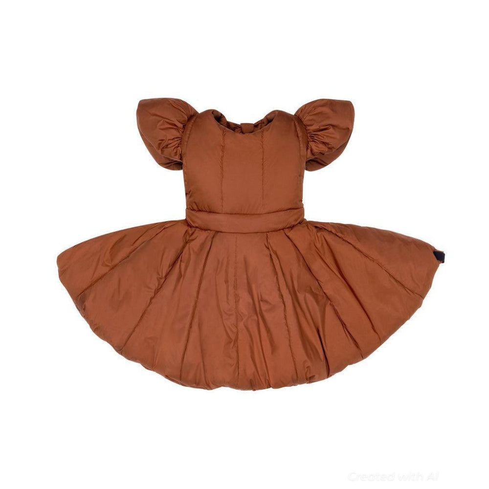 Girls Quilted Nylon Pinafore Dress - Rust