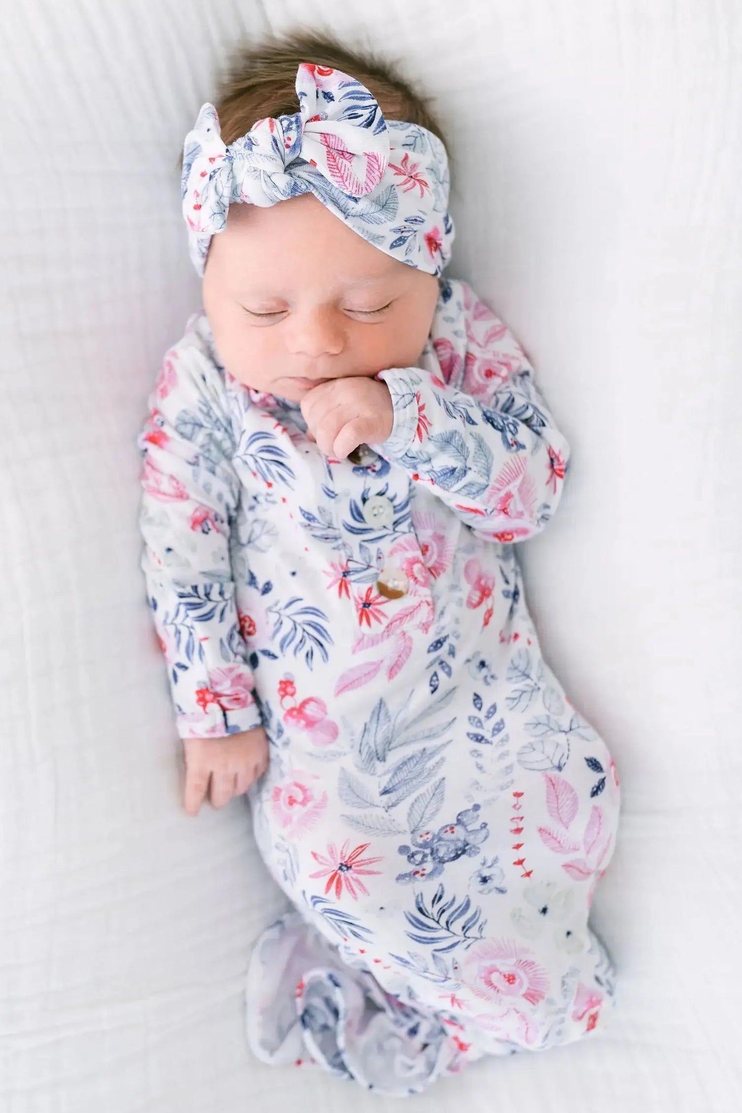 Knotted Baby Gown, Hat, Headband Set – Newborn Baby Girl Outfit - Dusty Rose