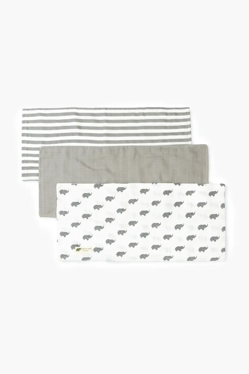 3-Pack Muslin Burp Cloths - Grey