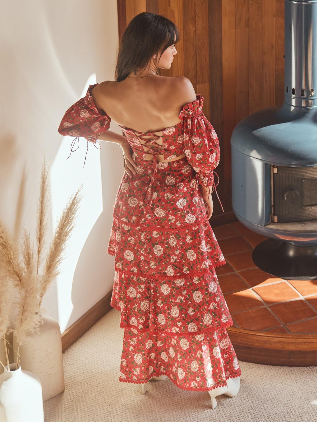 Casey Puff Sleeve Top - Scarlet/Ivory Rose Floral - FINAL SALE