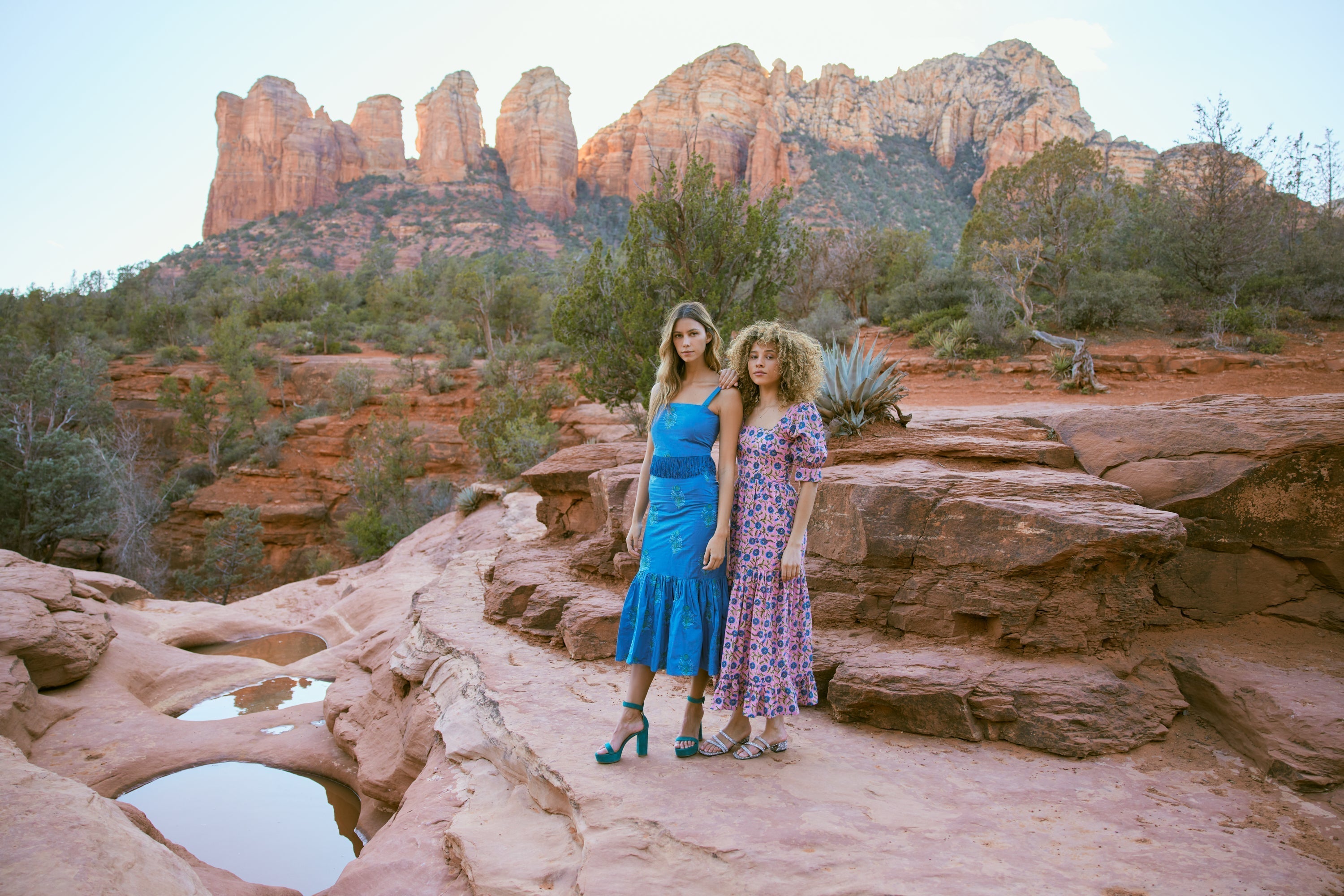 Brook Embroidered Fluted Skirt - Prussian Blue/Placed Floral Embroidery