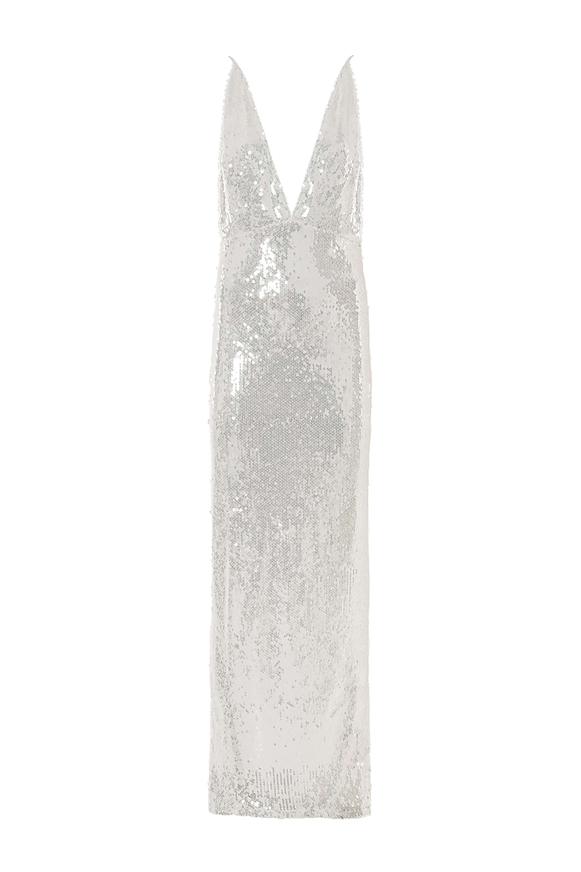 Sequined Thin Strap Long Dress - off-white