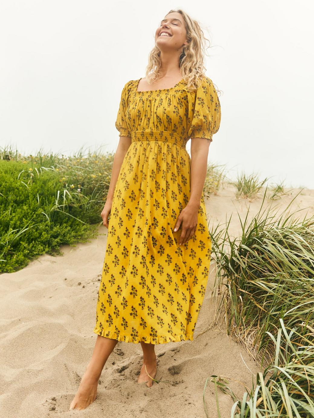 Rosie Midi Dress - Mellow Yellow Flower Power - FINAL SALE