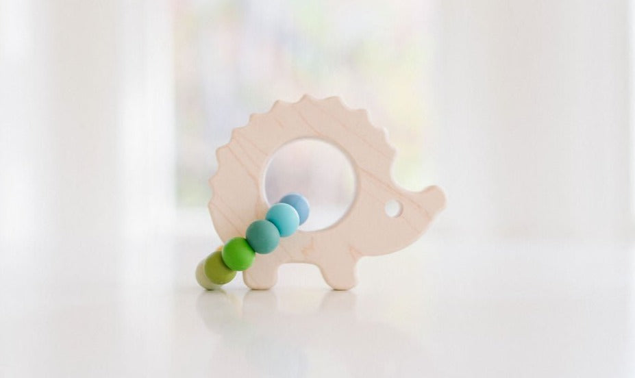 Hedgehog Wooden Baby Grasping Toy with Teething Beads