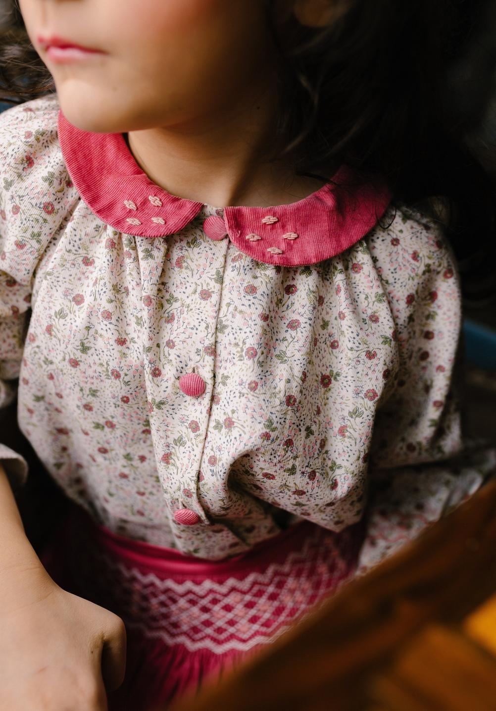 Marie Pink Floral Smocked Skirt & Blouse