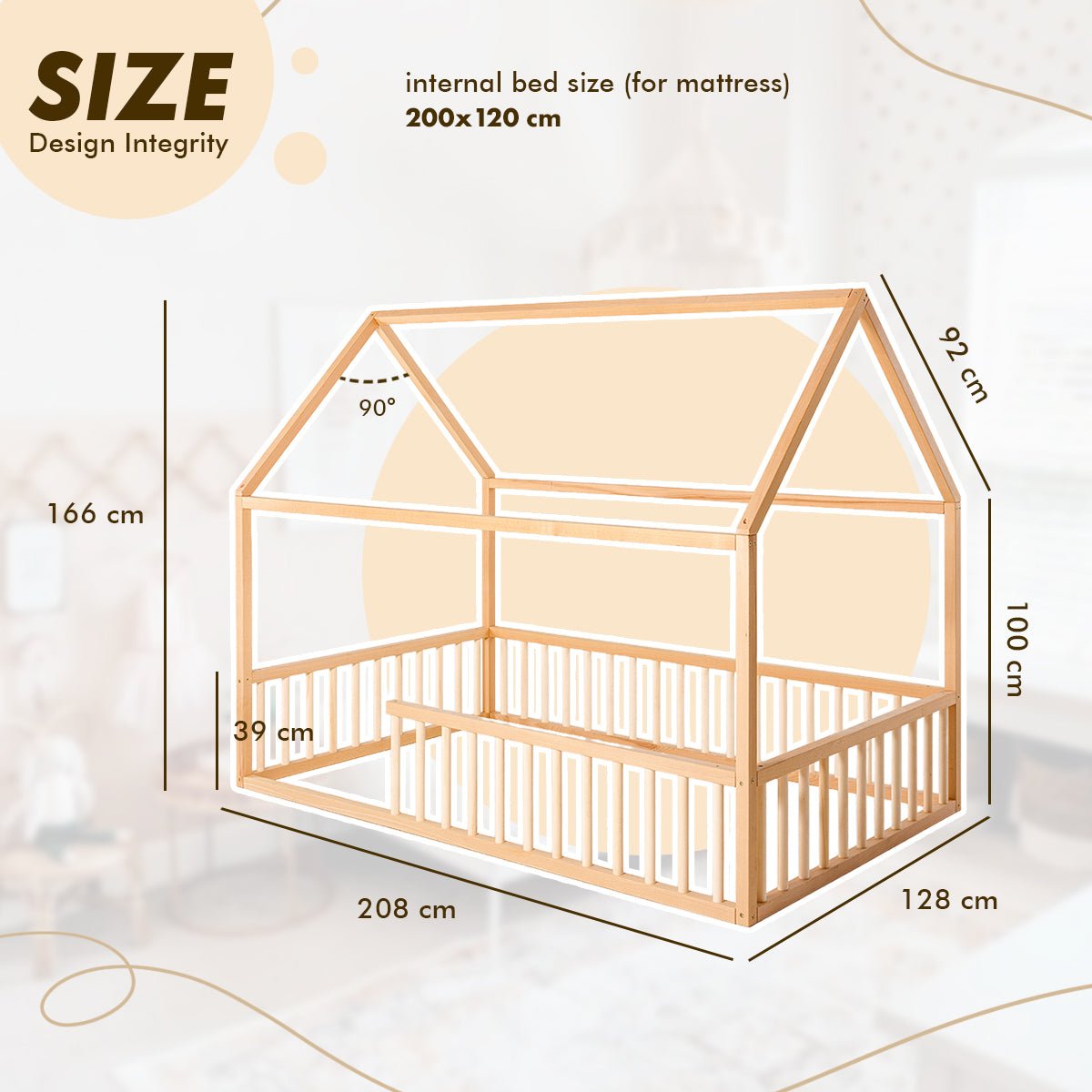 Montessori House Bed for Kids with Fence (200х120 cm) Beds Goodevas
