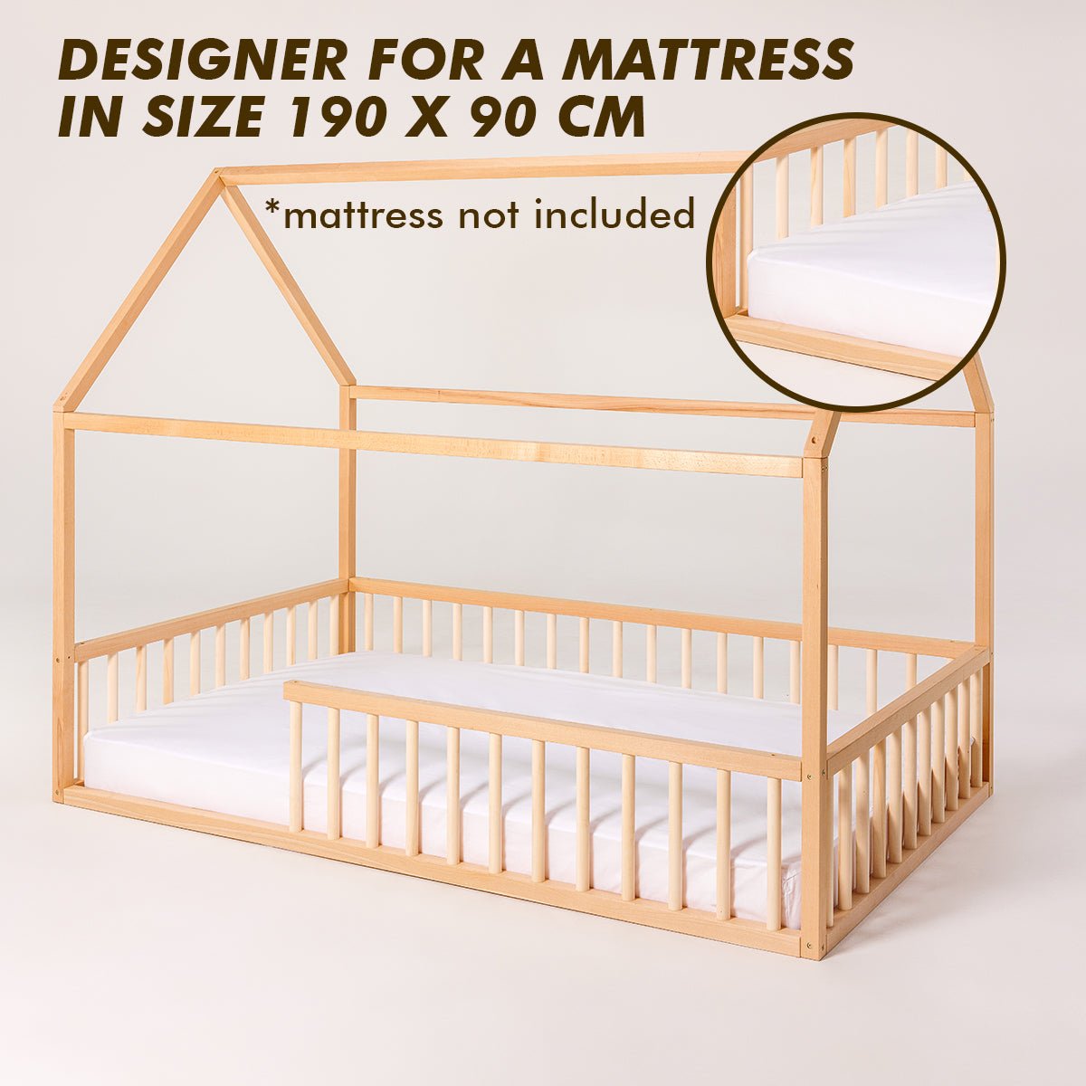 Montessori House Bed for Kids with Fence (200х120 cm) Beds Goodevas