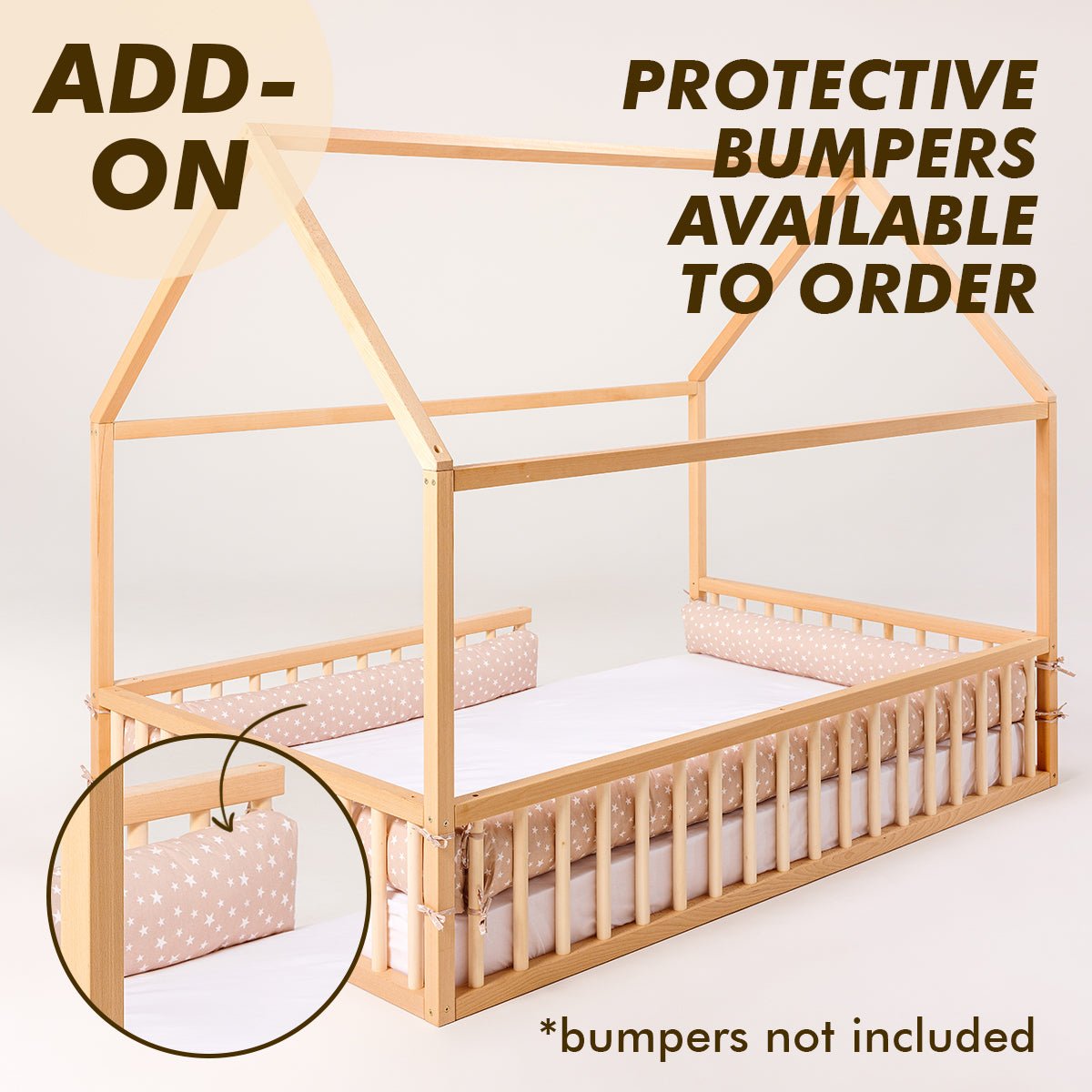 Twin Size Montessori House Bed for Kids with Fence (75x38 inch) Beds Goodevas