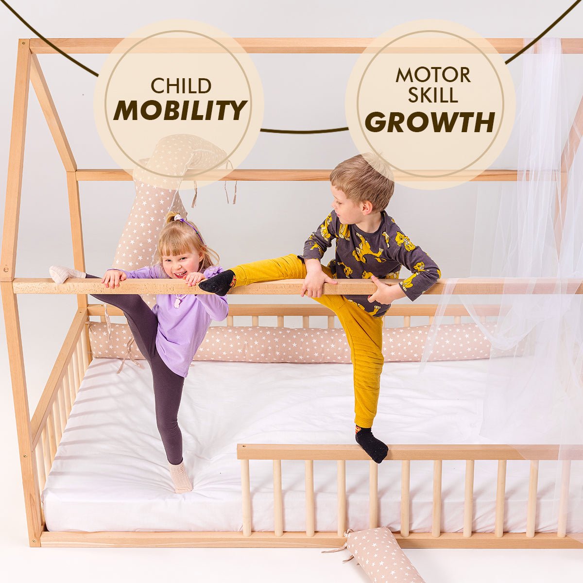 Twin Size Montessori House Bed for Kids with Fence (75x38 inch) Beds Goodevas
