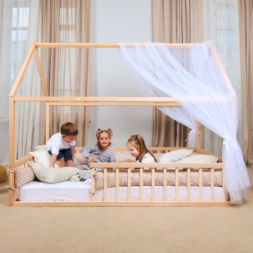 Twin Size Montessori House Bed for Kids with Fence (75x38 inch) Beds Goodevas