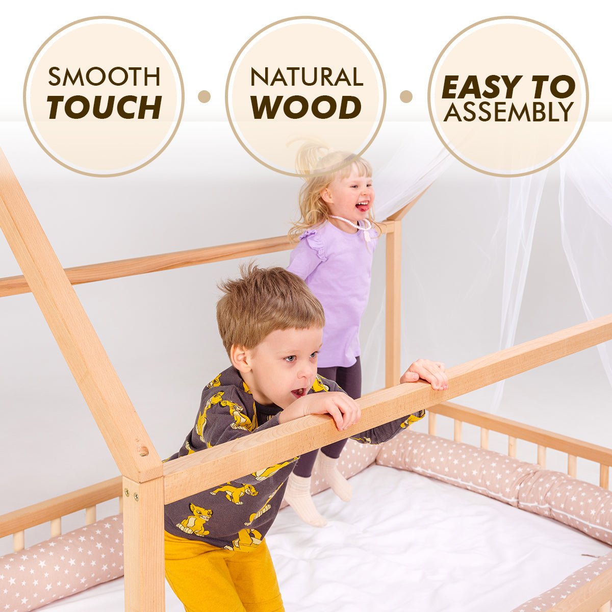 Twin Size Montessori House Bed for Kids with Fence (75x38 inch) Beds Goodevas