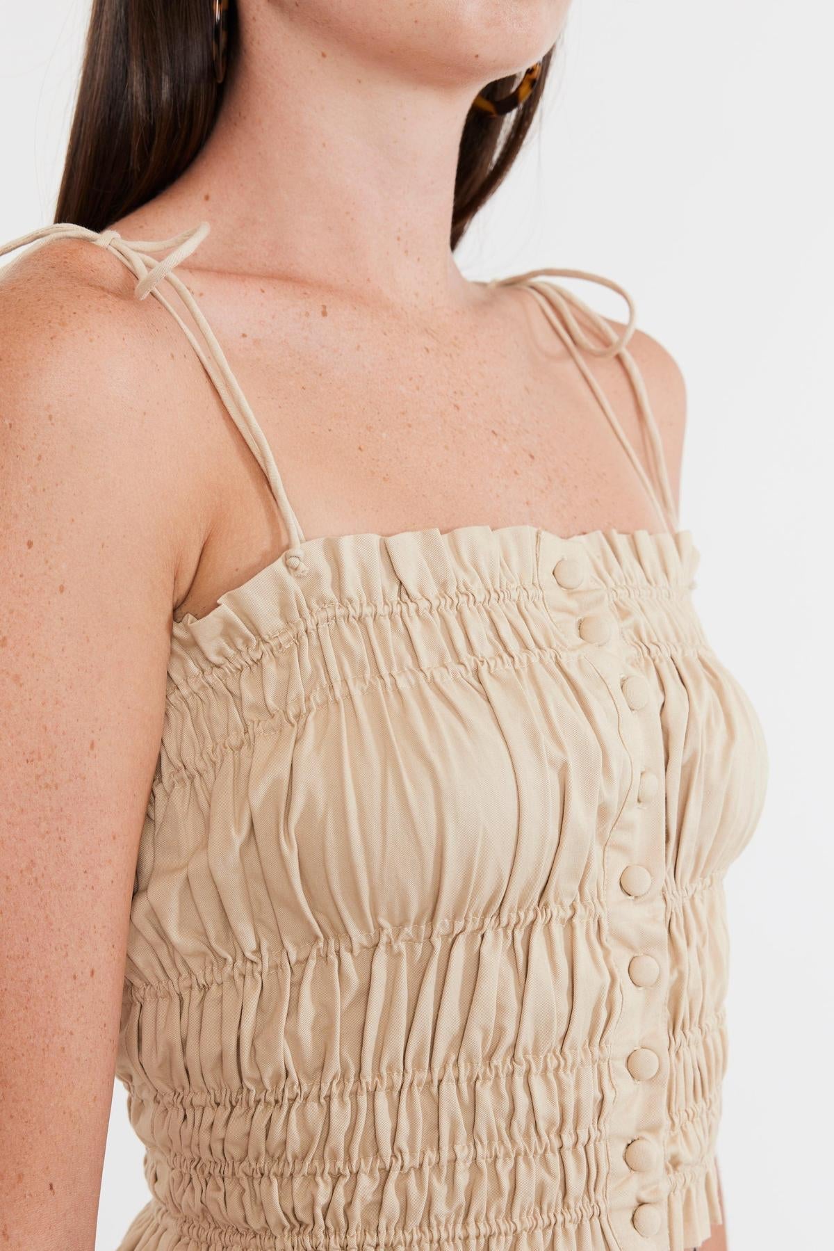Astrid Button Front Top - Khaki
