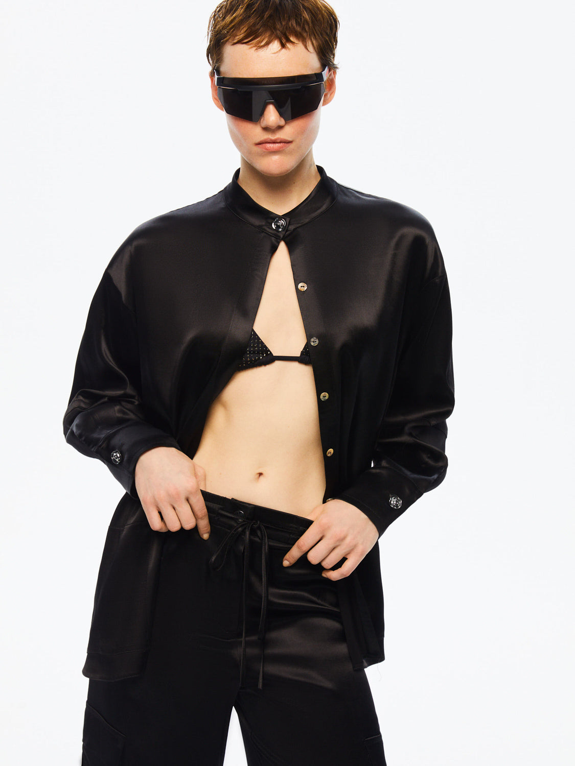Mandarin Collar Shirt - Black