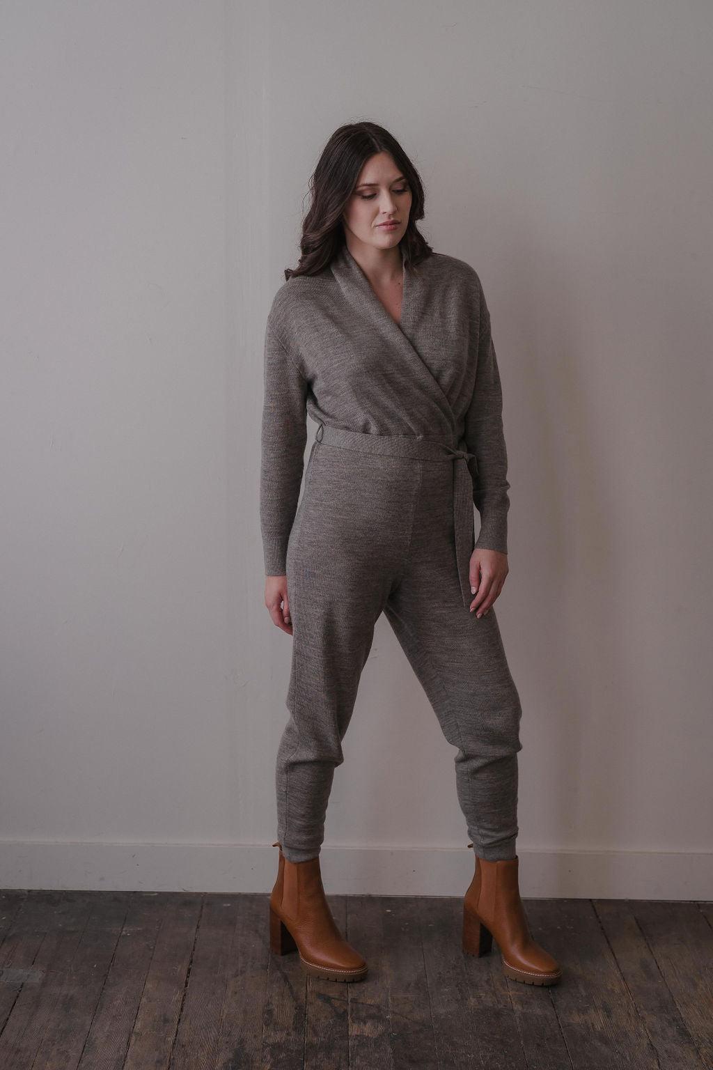 Wrap Neck Jumpsuit - Grey Heather