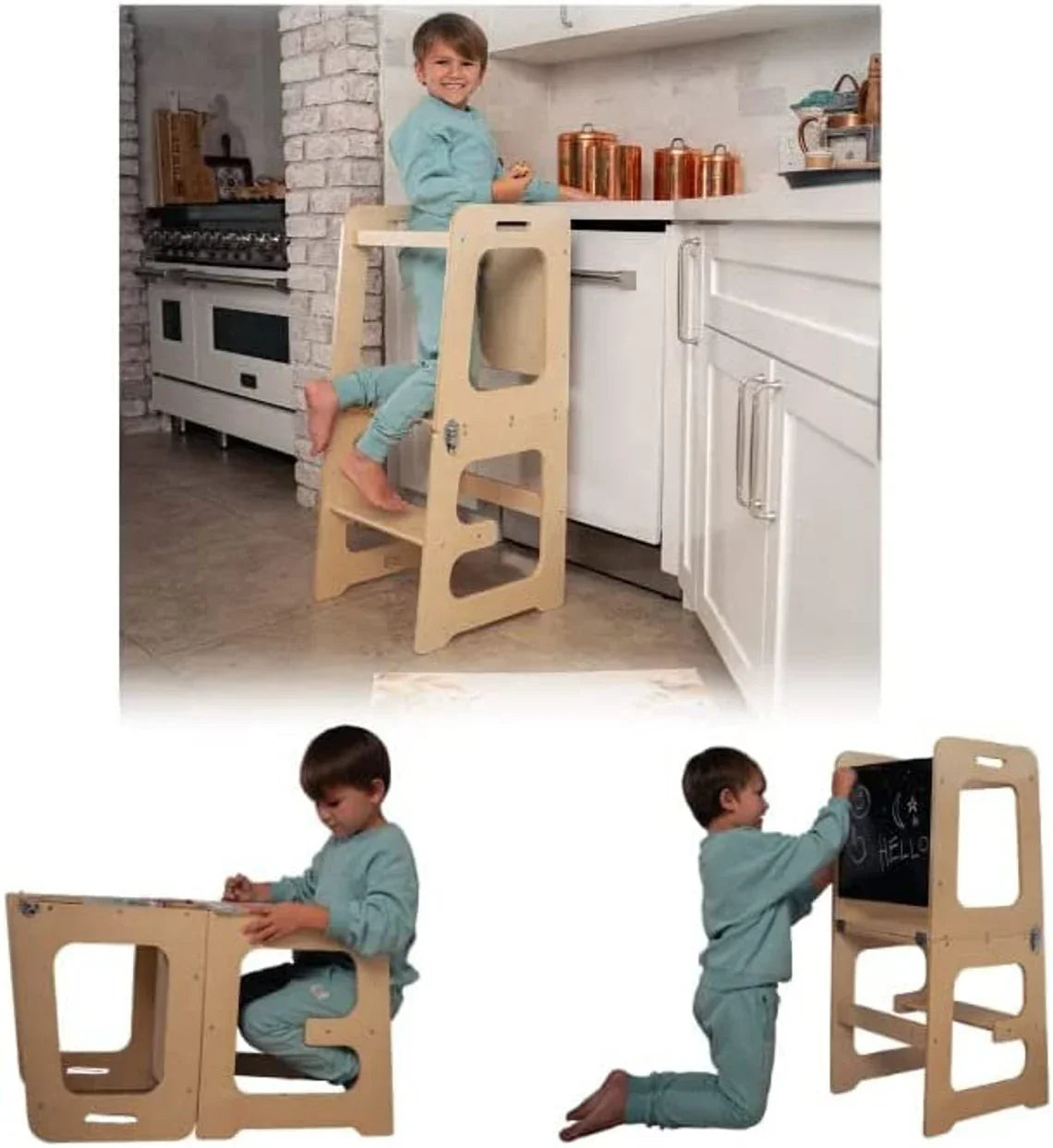 Date - 4 in 1 Kitchen Tower, Desk, Step Stool and Chalkboard Indoor Avenlur.com