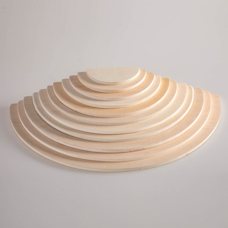 **Pre-order (Ships in 2-3 Weeks)**11-Piece Large Wooden Rainbow Stacking Semi-Circle Building Board Set – Natural Colors