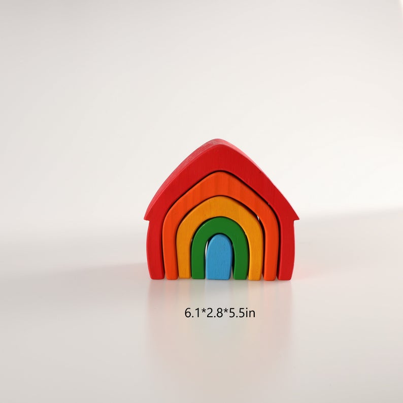 **Pre-order (Ships in 1-2 Weeks)**5 Pcs STAINED Rainbow Wooden Stacking House