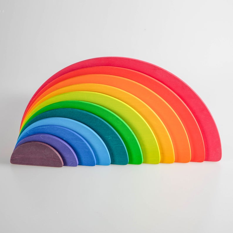 **Pre-Order (Ships in 2–3 Weeks)**11 Pcs Large Wooden Rainbow Stacking Semi-Circles – Primary Colors
