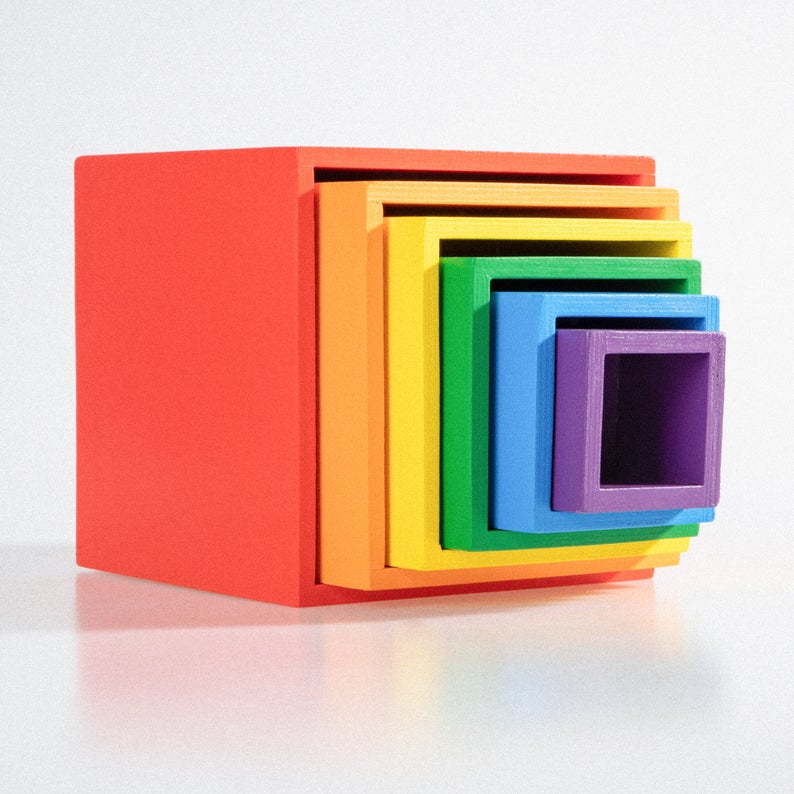 **Pre-order (Ships in 2-3 Weeks)**6-Piece Basswood Wooden Rainbow Nesting Box Set | Painted & Hand-Stained Finishes | Montessori Stacking Toy